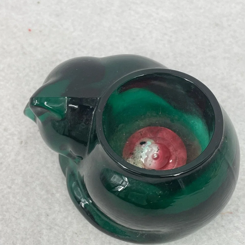 Indiana Glass Evergreen Cat Votive Holder Emerald Green Sleeping Kitten 3865